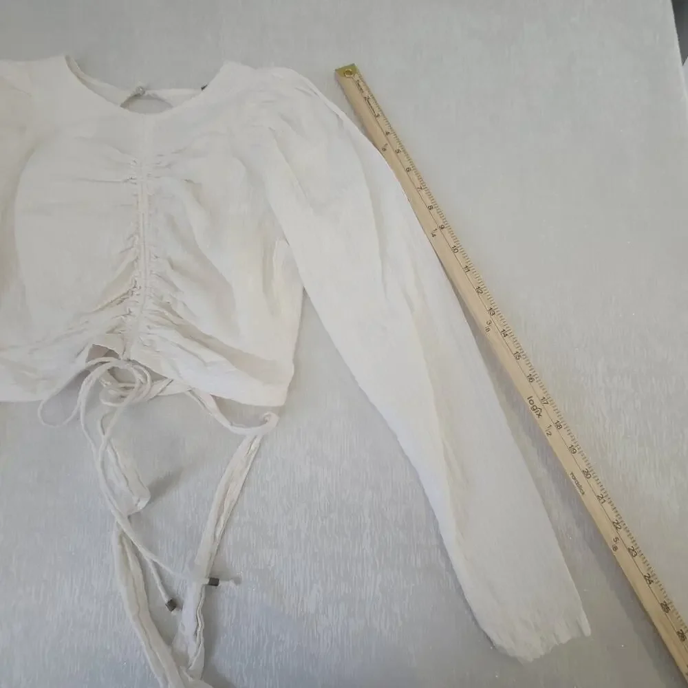Free People Women's long sleeve crop top cinch front Ivory Size XS Boho Chic